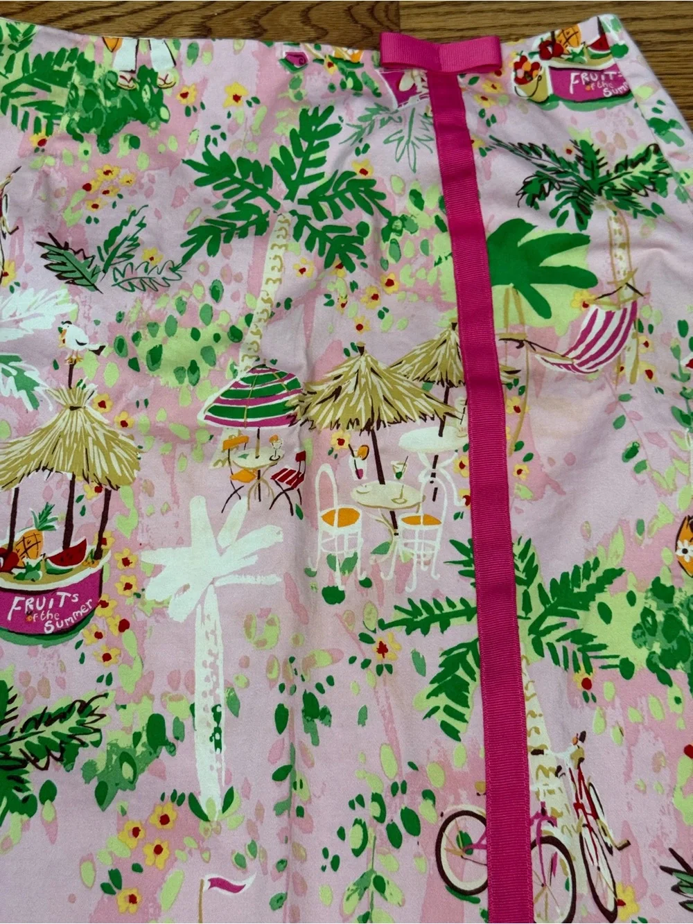 Vtg Bamboo Traders Skirt 6 Pink Tropical Novelty Fruit Preppy Whimsical Y2K